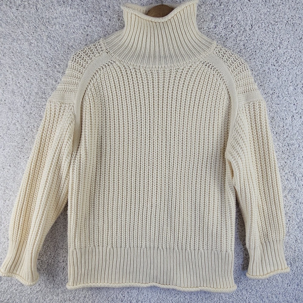 Lillusory Cream Heavy Knitted Ribbed‎ Turtleneck Fisherman Boho Sweater Sz Small
